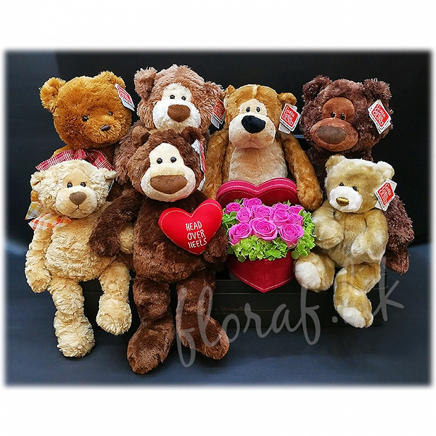 Monday to Sunday 泰迪熊 - 熊bear bear - 粉玫瑰 - 心型玫瑰盒花 - 玫瑰盒花